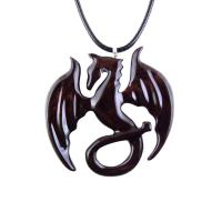 Dragon Necklace for Men or Women, Wooden Dragon Pendant, Hand Carved Wood Fantasy Jewelry, One of a Kind Gift for Him Her