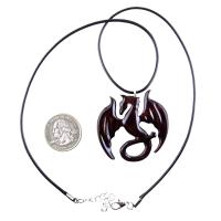 Dragon Necklace for Men or Women, Wooden Dragon Pendant, Hand Carved Wood Fantasy Jewelry, One of a Kind Gift for Him Her