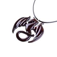 Dragon Necklace for Men or Women, Wooden Dragon Pendant, Hand Carved Wood Fantasy Jewelry, One of a Kind Gift for Him Her