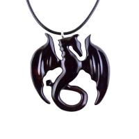 Dragon Necklace for Men or Women, Wooden Dragon Pendant, Hand Carved Wood Fantasy Jewelry, One of a Kind Gift for Him Her