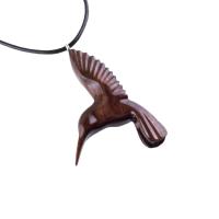 Hummingbird Pendant, Hand Carved Wooden Bird Necklace, One of a Kind Gift for Her, Handmade Wood Jewelry