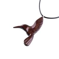 Hummingbird Pendant, Hand Carved Wooden Bird Necklace, One of a Kind Gift for Her, Handmade Wood Jewelry