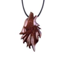 Wooden Wolf Head Pendant, Hand Carved Animal Necklace, Handmade Wood Jewelry