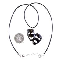 Hand Carved Comedy Tragedy Mask Pendant Necklace, Handmade Wooden Drama Jewelry for Men Women
