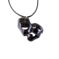 Hand Carved Comedy Tragedy Mask Pendant Necklace, Handmade Wooden Drama Jewelry for Men Women