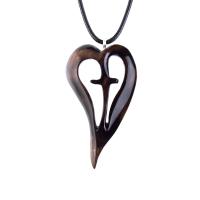Women Cross Necklace, Wooden Heart Pendant, Hand Carved Wood Cross Necklace, 5th Anniversary Gift for Her, Christian Jewelry