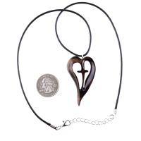 Women Cross Necklace, Wooden Heart Pendant, Hand Carved Wood Cross Necklace, 5th Anniversary Gift for Her, Christian Jewelry