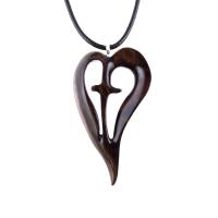 Women Cross Necklace, Wooden Heart Pendant, Hand Carved Wood Cross Necklace, 5th Anniversary Gift for Her, Christian Jewelry