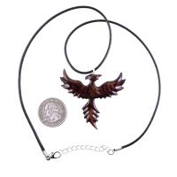 Hand Carved Phoenix Necklace, Wooden Rising Phoenix Pendant for Men or Women, Wood Firebird Necklace, Fantasy Inspirational Jewelry
