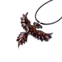 Hand Carved Phoenix Necklace, Wooden Rising Phoenix Pendant for Men or Women, Wood Firebird Necklace, Fantasy Inspirational Jewelry