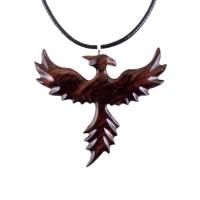 Hand Carved Phoenix Necklace, Wooden Rising Phoenix Pendant for Men or Women, Wood Firebird Necklace, Fantasy Inspirational Jewelry