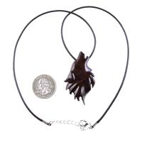 Wooden Howling Wolf Pendant Necklace, Hand Carved Totem Spirit Animal Wood Jewelry Gift for Men or Women in Dark Brown