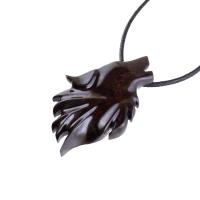 Wooden Howling Wolf Pendant Necklace, Hand Carved Totem Spirit Animal Wood Jewelry Gift for Men or Women in Dark Brown