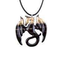 Dragon Necklace for Men Women, Hand Carved Wooden Dragon Pendant, Fantasy Wood Jewelry Gift for Her Him