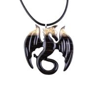 Dragon Necklace for Men Women, Hand Carved Wooden Dragon Pendant, Fantasy Wood Jewelry Gift for Her Him