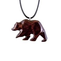 Wood Bear Necklace, Hand Carved Wooden Grizzly Bear Pendant for Men or Women, Spirit Animal Totem Jewelry Gift for Him Her