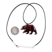 Wood Bear Necklace, Hand Carved Wooden Grizzly Bear Pendant for Men or Women, Spirit Animal Totem Jewelry Gift for Him Her