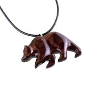 Wood Bear Necklace, Hand Carved Wooden Grizzly Bear Pendant for Men or Women, Spirit Animal Totem Jewelry Gift for Him Her
