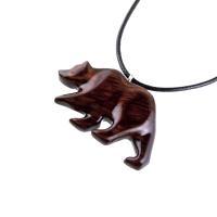 Wood Bear Necklace, Hand Carved Wooden Grizzly Bear Pendant for Men or Women, Spirit Animal Totem Jewelry Gift for Him Her