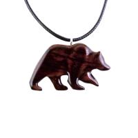 Wood Bear Necklace, Hand Carved Wooden Grizzly Bear Pendant for Men or Women, Spirit Animal Totem Jewelry Gift for Him Her