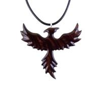 Hand Carved Phoenix Necklace, Wooden Rising Phoenix Pendant for Men or Women, Wood Firebird Necklace, Fantasy Inspirational Jewelry