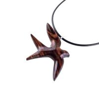 Hand Carved Swallow Necklace, Wooden Bird Pendant, Hope and Love Symbol 5th Anniversary Wood Jewelry Gift