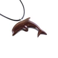 Hand Carved Dolphin Necklace, Wooden Dolphin Pendant for Men Women, Sea Animal Wood Jewelry, Nautical Gift for Him Her