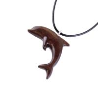 Hand Carved Dolphin Necklace, Wooden Dolphin Pendant for Men Women, Sea Animal Wood Jewelry, Nautical Gift for Him Her