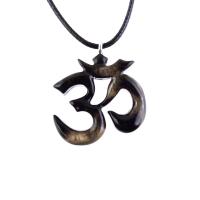 Hand Carved Om Pendant for Men or Women, Wooden Ohm Necklace, Yoga Gift Aum Wood Jewelry