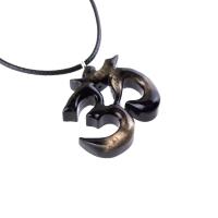 Hand Carved Om Pendant for Men or Women, Wooden Ohm Necklace, Yoga Gift Aum Wood Jewelry