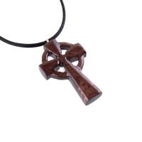 Wooden Celtic Cross Pendant, Wood Celtic Cross Necklace, Hand Carved Irish Christian Jewelry for Men