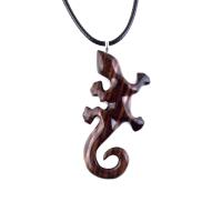 Wooden Lizard Pendant, Hand Carved Gecko Necklace, Salamander Charm, Reptile Wood Jewelry for Men or Women