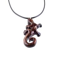 Wooden Lizard Pendant, Hand Carved Gecko Necklace, Salamander Charm, Reptile Wood Jewelry for Men or Women