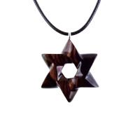 Star of David Pendant, Hand Carved Wooden Jewish Star Necklace for Men or Women, Wood Jewelry