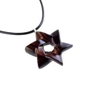 Star of David Pendant, Hand Carved Wooden Jewish Star Necklace for Men or Women, Wood Jewelry
