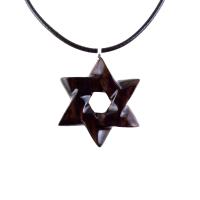 Star of David Pendant, Hand Carved Wooden Jewish Star Necklace for Men or Women, Wood Jewelry