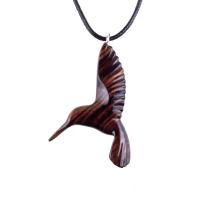 Hand Carved Wooden Hummingbird Pendant, Hummingbird Necklace, Wood Bird Jewelry, One of a Kind Gift for Her
