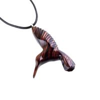 Hand Carved Wooden Hummingbird Pendant, Hummingbird Necklace, Wood Bird Jewelry, One of a Kind Gift for Her