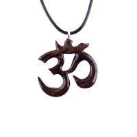 Hand Carved Om Necklace, Wooden Ohm Pendant, Yoga Wood Jewelry Gift for Men Women