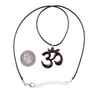 Hand Carved Om Necklace, Wooden Ohm Pendant, Yoga Wood Jewelry Gift for Men Women