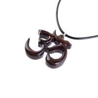 Hand Carved Om Necklace, Wooden Ohm Pendant, Yoga Wood Jewelry Gift for Men Women