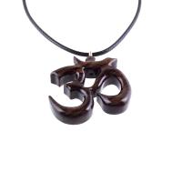 Hand Carved Om Necklace, Wooden Ohm Pendant, Yoga Wood Jewelry Gift for Men Women
