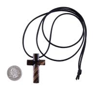 Hand Carved Wood Cross Necklace, Wooden Cross Pendant, Christian Jewelry for Men in Black with Brown Streaks