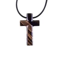 Hand Carved Wood Cross Necklace, Wooden Cross Pendant, Christian Jewelry for Men in Black with Brown Streaks