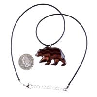 Wood Bear Necklace, Hand Carved Wooden Grizzly Bear Pendant for Men or Women, Spirit Animal Totem Jewelry Gift for Him Her