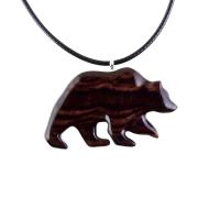 Wood Bear Necklace, Hand Carved Wooden Grizzly Bear Pendant for Men or Women, Spirit Animal Totem Jewelry Gift for Him Her