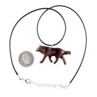 Hand Carved Wooden Wolf Necklace Pendant, Wood Animal Totem Jewelry, Handmade Gift