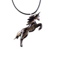 Hand Carved Wooden Unicorn Pendant Necklace, Fantasy Animal Wood Jewelry, One of a Kind Handmade Gift for Her Him