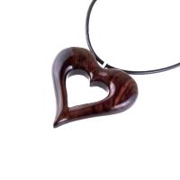 Wooden Heart Pendant, Hand Carved Wood Heart Necklace, 5th Anniversary Gift for Her, One of a Kind Handmade Jewelry