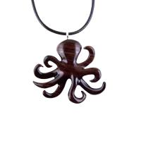 Octopus Necklace, Hand Carved Wooden Octopus Pendant, Nautical Kraken Wood Jewelry